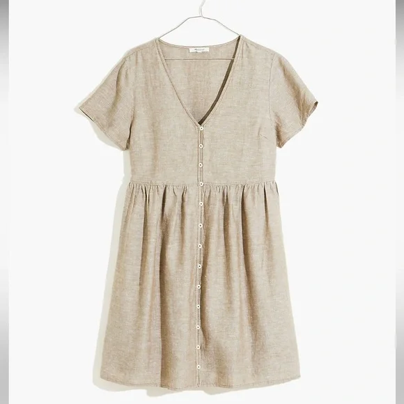 knee length dresses for ladies Never A Bad Day White Linen Button Front Mini Dress